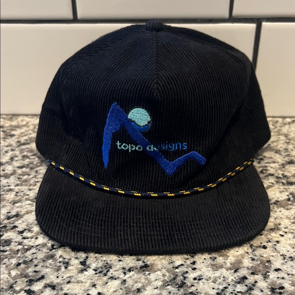 Topo Designs Black Corduroy Hat with Blue Logo